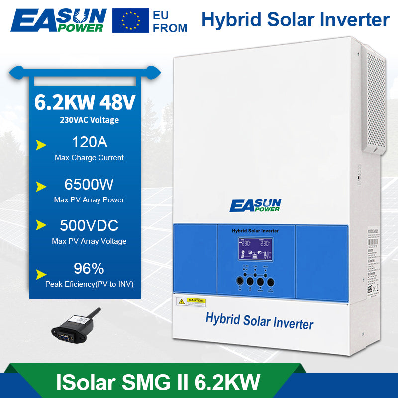 EASUN 6,2kW Off-Grid Wechselrichter – 120A MPPT, Pure Sine, WLAN-Control, EU-Versand