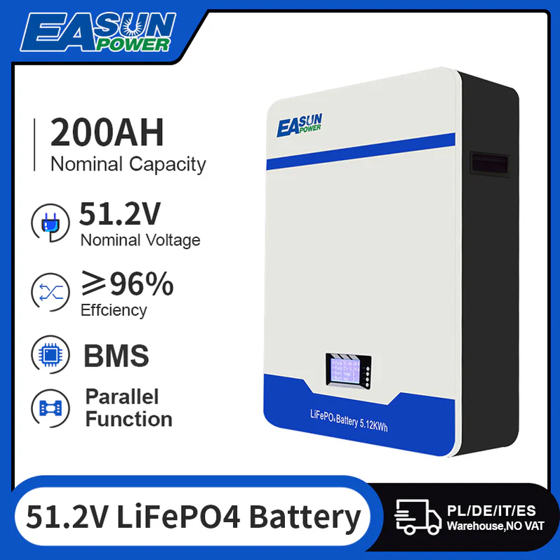 EASUN 51.2V 200Ah LiFePO4 Wall-Mounted – 10.24 kWh, 6000+ Zyklen, erweiterbar