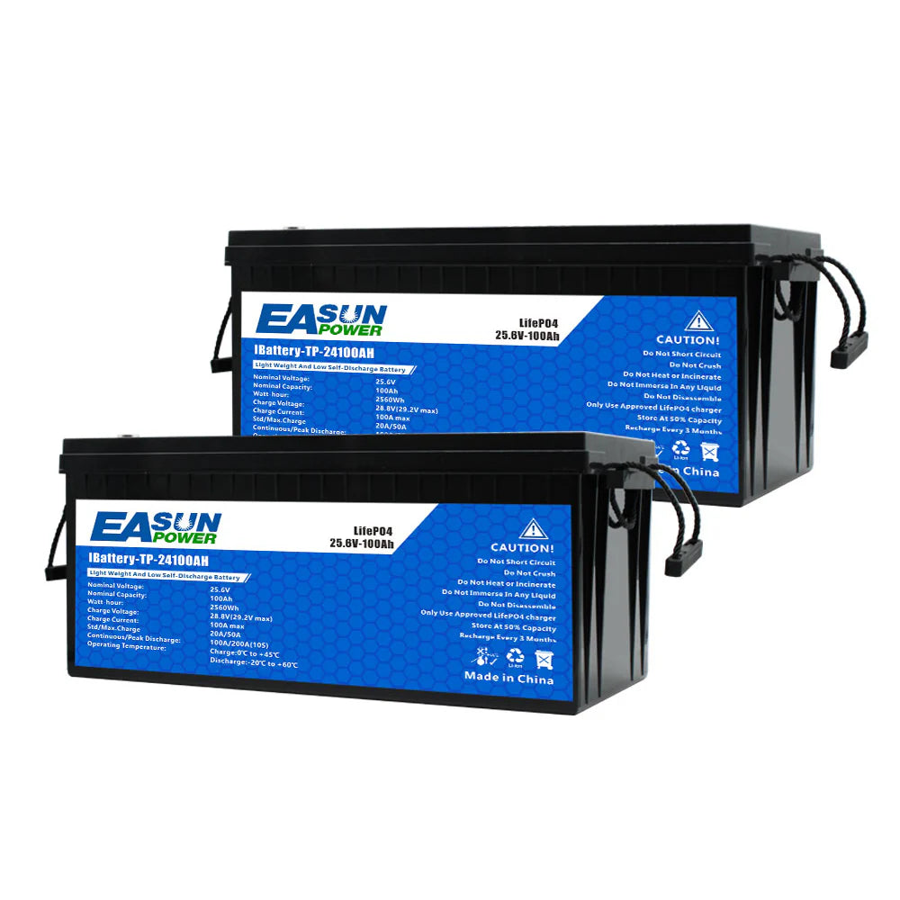 EASUN 24V 100Ah LiFePO4 Batterie – 2,56 kWh, 6000+ Zyklen, Elektro-Außenborder/Wohnmobil/Solar