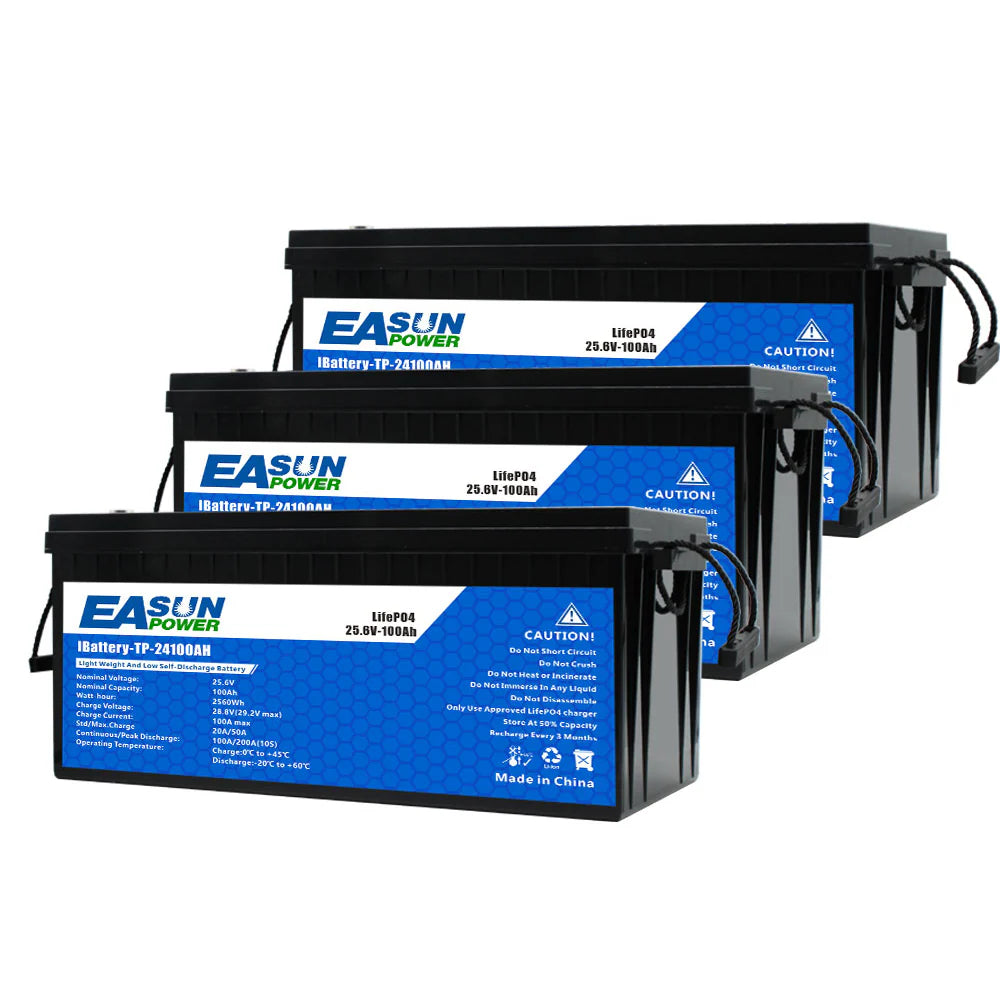 EASUN 24V 100Ah LiFePO4 Batterie – 2,56 kWh, 6000+ Zyklen, Elektro-Außenborder/Wohnmobil/Solar