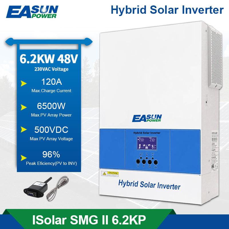 EASUN 6,2kW Off-Grid Hybrid-Wechselrichter – 120A MPPT, reiner Sinus, WLAN & Parallelschaltung