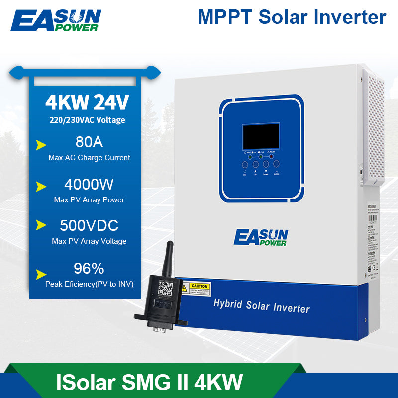 EASUN 4kW 24V Hybrid-Wechselrichter – MPPT 100A, Reiner Sinus, Wi-Fi, Off-Grid Notstrom