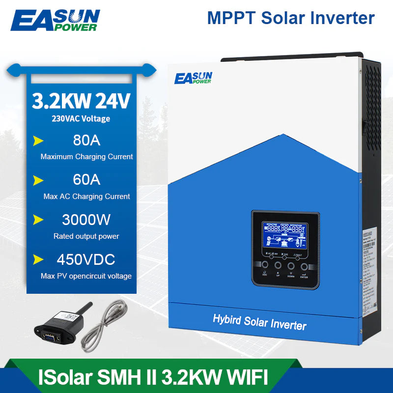 EASUN 3,2 kW Schmalspannung Off-Grid Wechselrichter – 24 V, MPPT 80 A, WLAN, Reiner Sinus