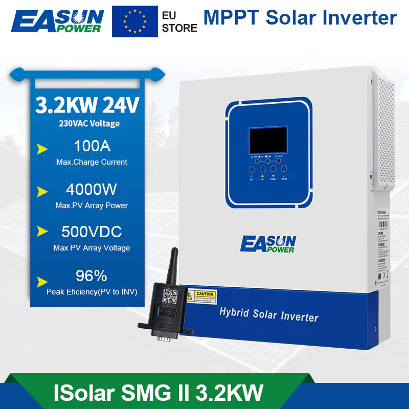 EASUN 3,2 kW Solar Hybrid-Wechselrichter – 24 V, MPPT 100 A, WLAN, Off-Grid & Haus