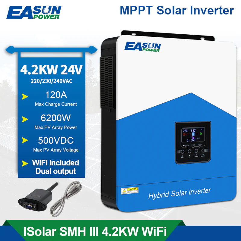 EASUN 4,2 kW Solar Hybrid-Wechselrichter – 24 V/220 V, MPPT 120A, Reiner Sinus, Wi-Fi, EU-Lager