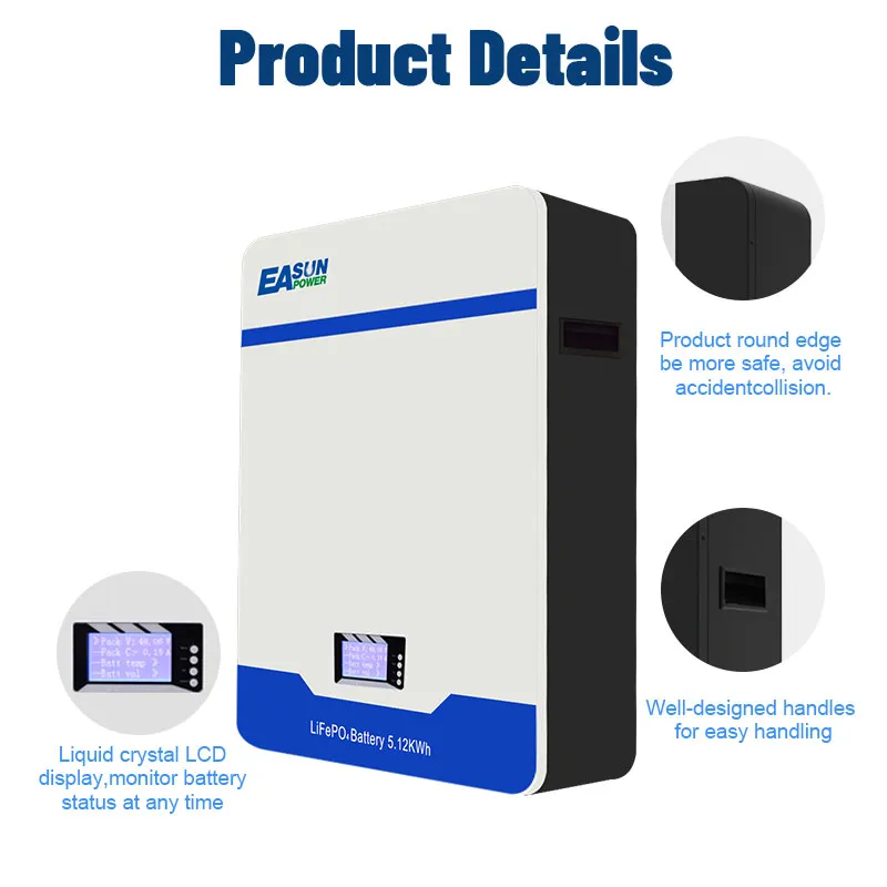 EASUN 51.2V 200Ah LiFePO4 Wall-Mounted – 10.24 kWh, 6000+ Zyklen, erweiterbar