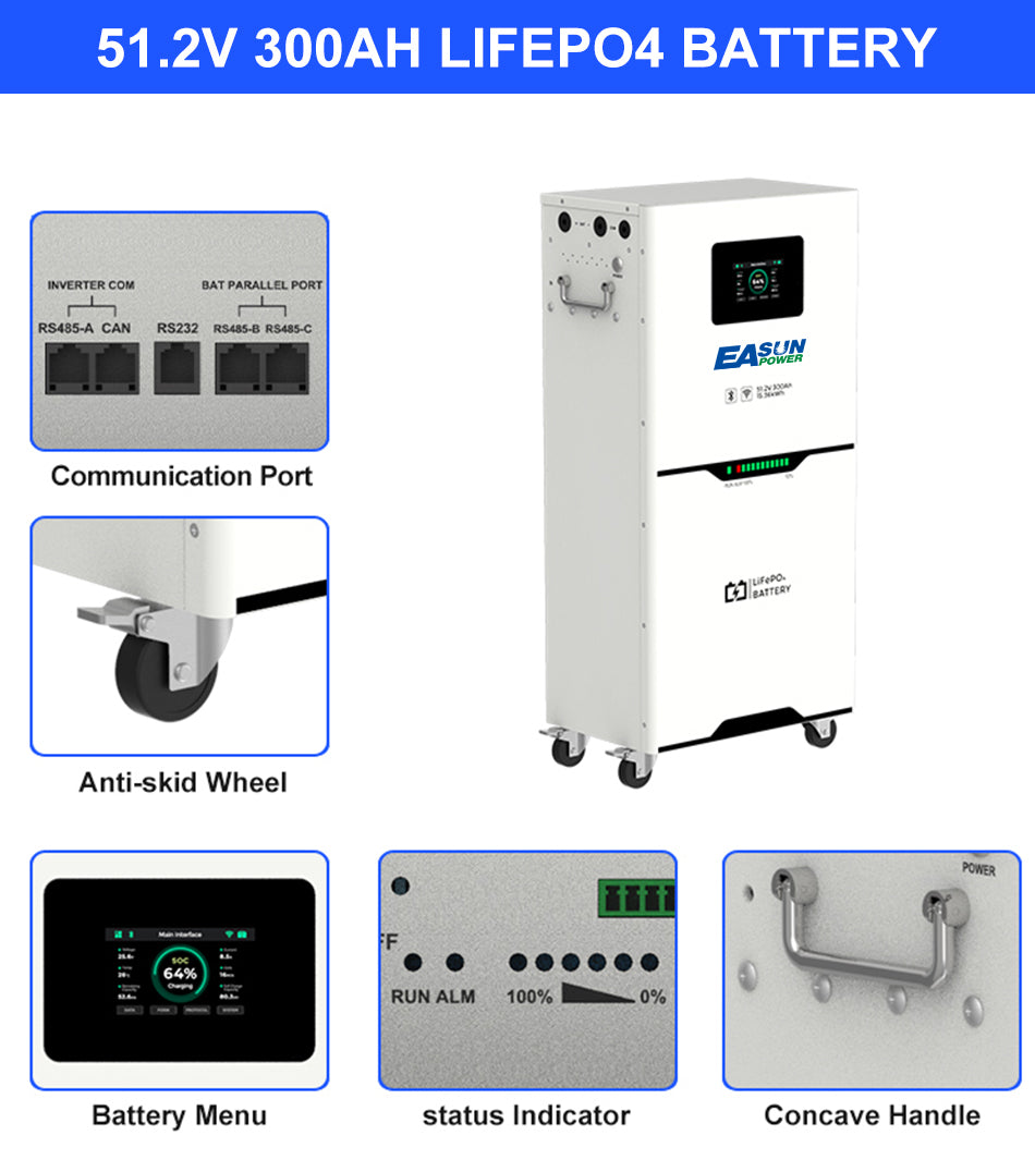 EasunPower 12kW Wechselrichter + 15kWh Batterie 150A ToU WLAN 51.2V 300Ah integriertes BMS
