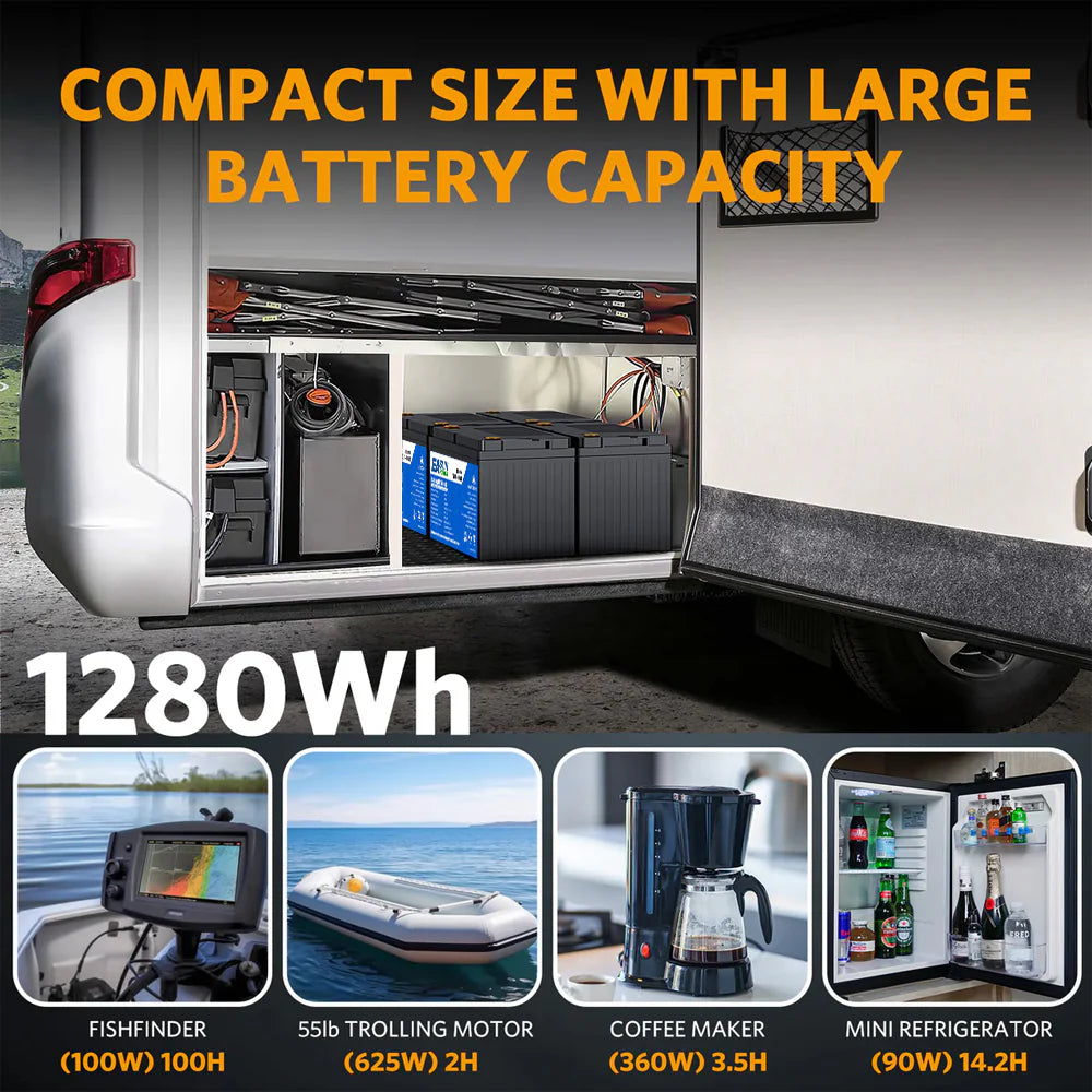 EASUN 12V 100Ah LiFePO4 Wohnmobil/Boot Batterie – 1280 Wh, Group 24, 6000 Zyklen