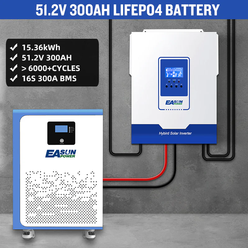 EASUN 51.2V 300Ah Modular LiFePO₄ Heimspeicher – 15.36 kWh, 6000 Zyklen, EU-Lager