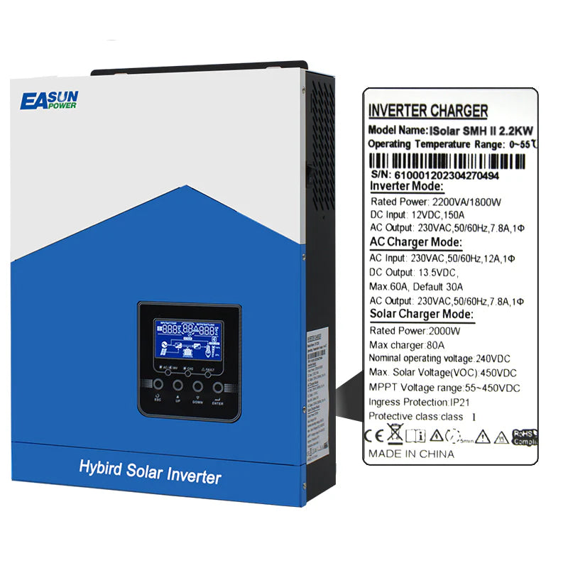EASUN 3,2 kW Schmalspannung Off-Grid Wechselrichter – 24 V, MPPT 80 A, WLAN, Reiner Sinus