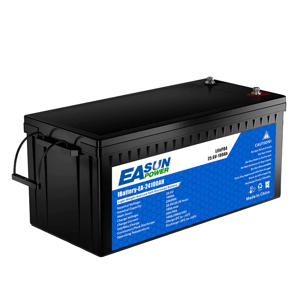 EASUN 24V 100Ah LiFePO4 Batterie – 2,56 kWh, 6000+ Zyklen, Elektro-Außenborder/Wohnmobil/Solar