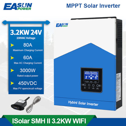 EASUN 3,2 kW Schmalspannung Off-Grid Wechselrichter – 24 V, MPPT 80 A, WLAN, Reiner Sinus