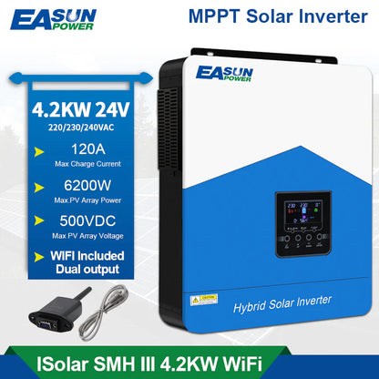 EASUN 4,2 kW Solar Hybrid-Wechselrichter – 24 V/220 V, MPPT 120A, Reiner Sinus, Wi-Fi, EU-Lager