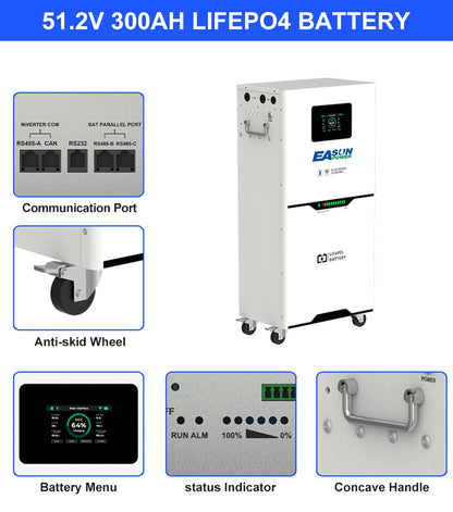 EasunPower 12kW Wechselrichter + 15kWh Batterie 150A ToU WLAN 51.2V 300Ah integriertes BMS