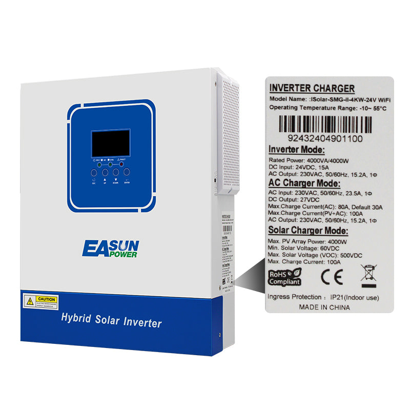 EASUN 4kW 24V Hybrid-Wechselrichter – MPPT 100A, Reiner Sinus, Wi-Fi, Off-Grid Notstrom