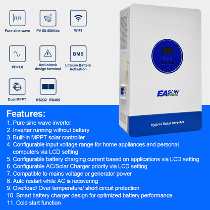 EASUN 11 kW Off-Grid Hybrid-Inverter – Dual-MPPT 160A, BMS & WLAN-Monitoring