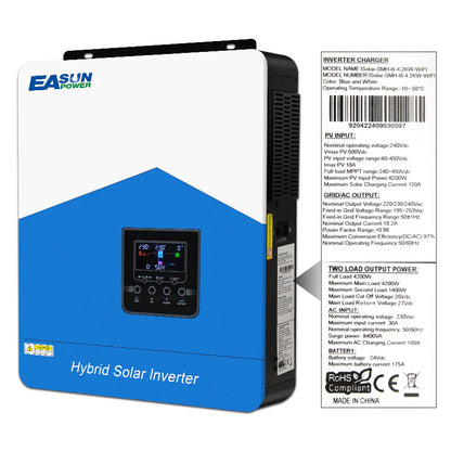 EASUN 4,2 kW Solar Hybrid-Wechselrichter – 24 V/220 V, MPPT 120A, Reiner Sinus, Wi-Fi, EU-Lager